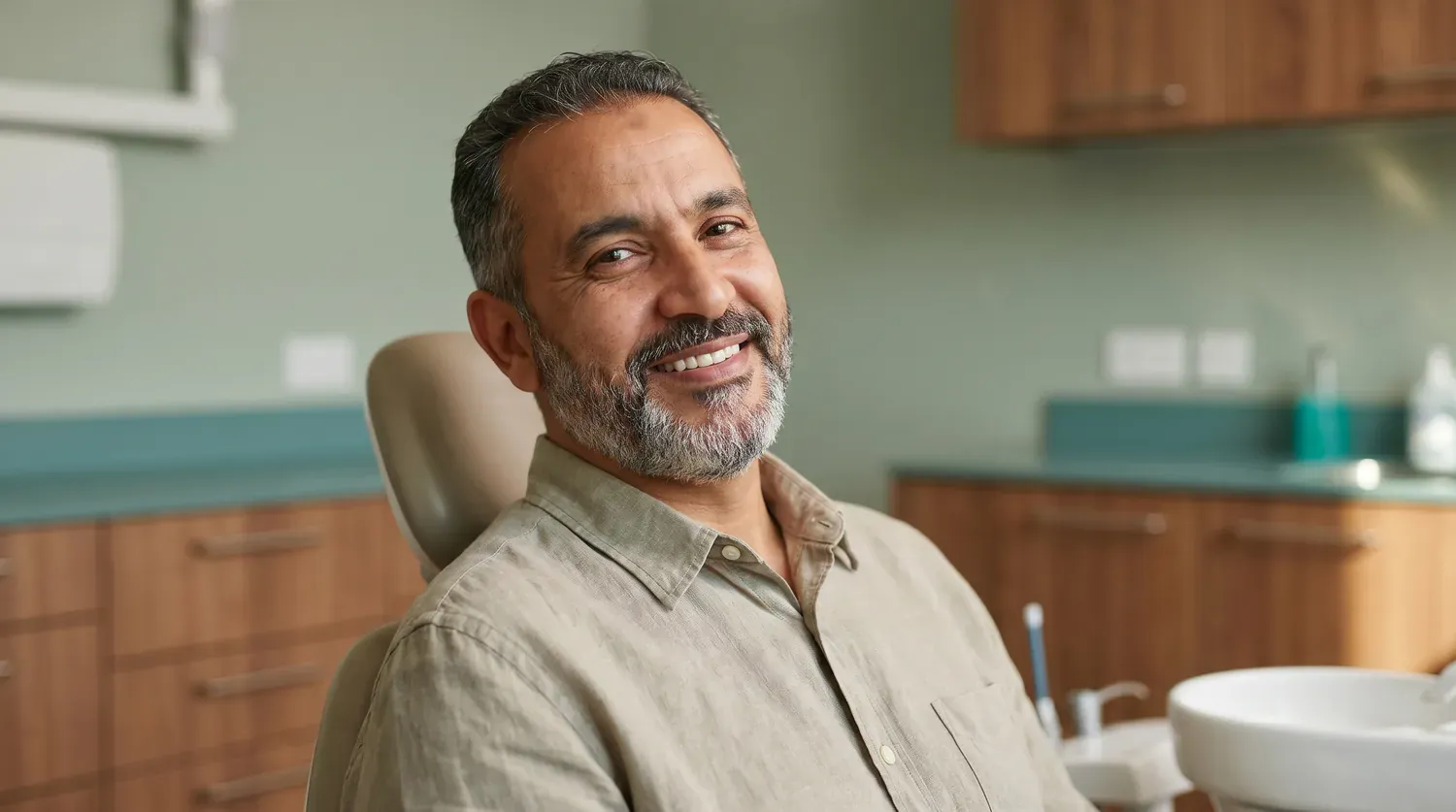 Patient souriant après la pose d'une couronne céramique à Kénitra