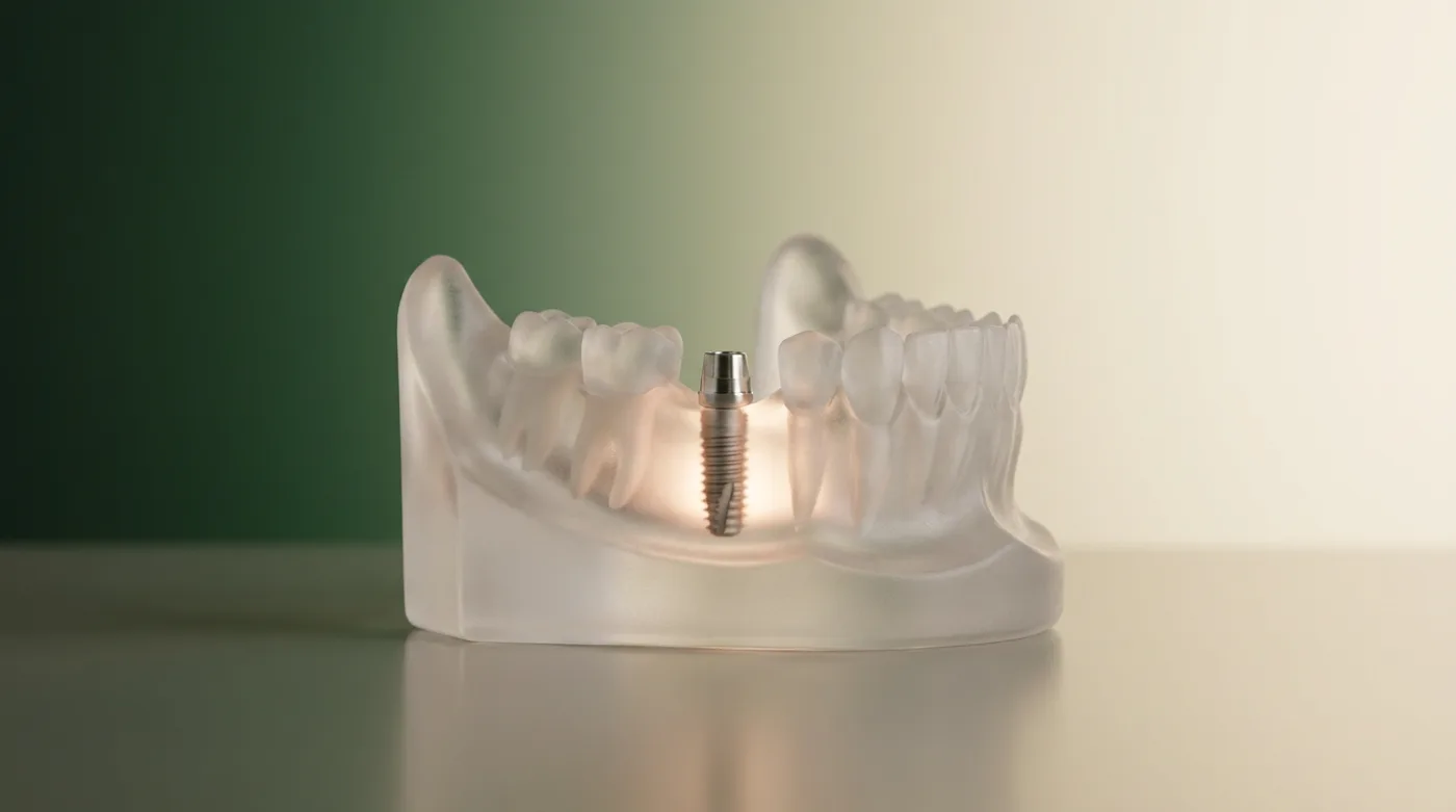 Modèle de mâchoire translucide avec un implant dentaire illuminé